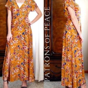 Patrons Of Peace Flyaway Wrap Dress Yellow Red Blue Floral Shortsleeved Dress